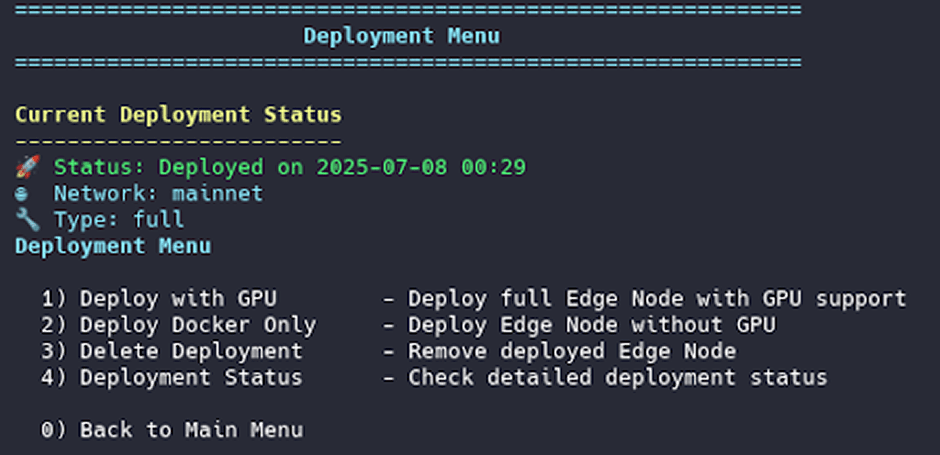 Deployment menu