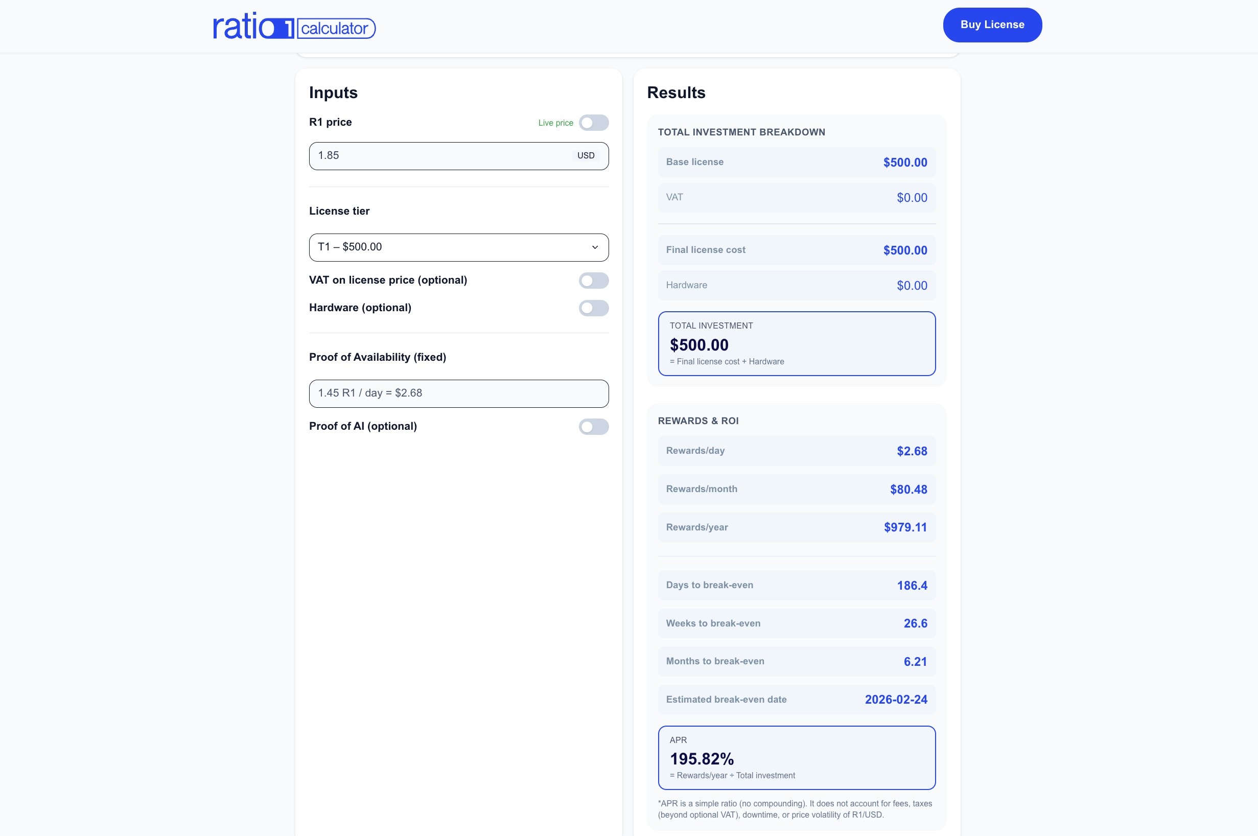 Ratio1 ROI Calculator Preview