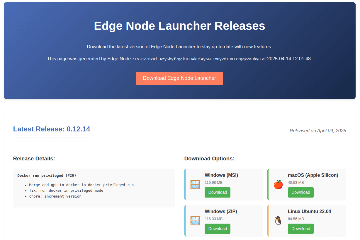 Download the Edge Node Launcher