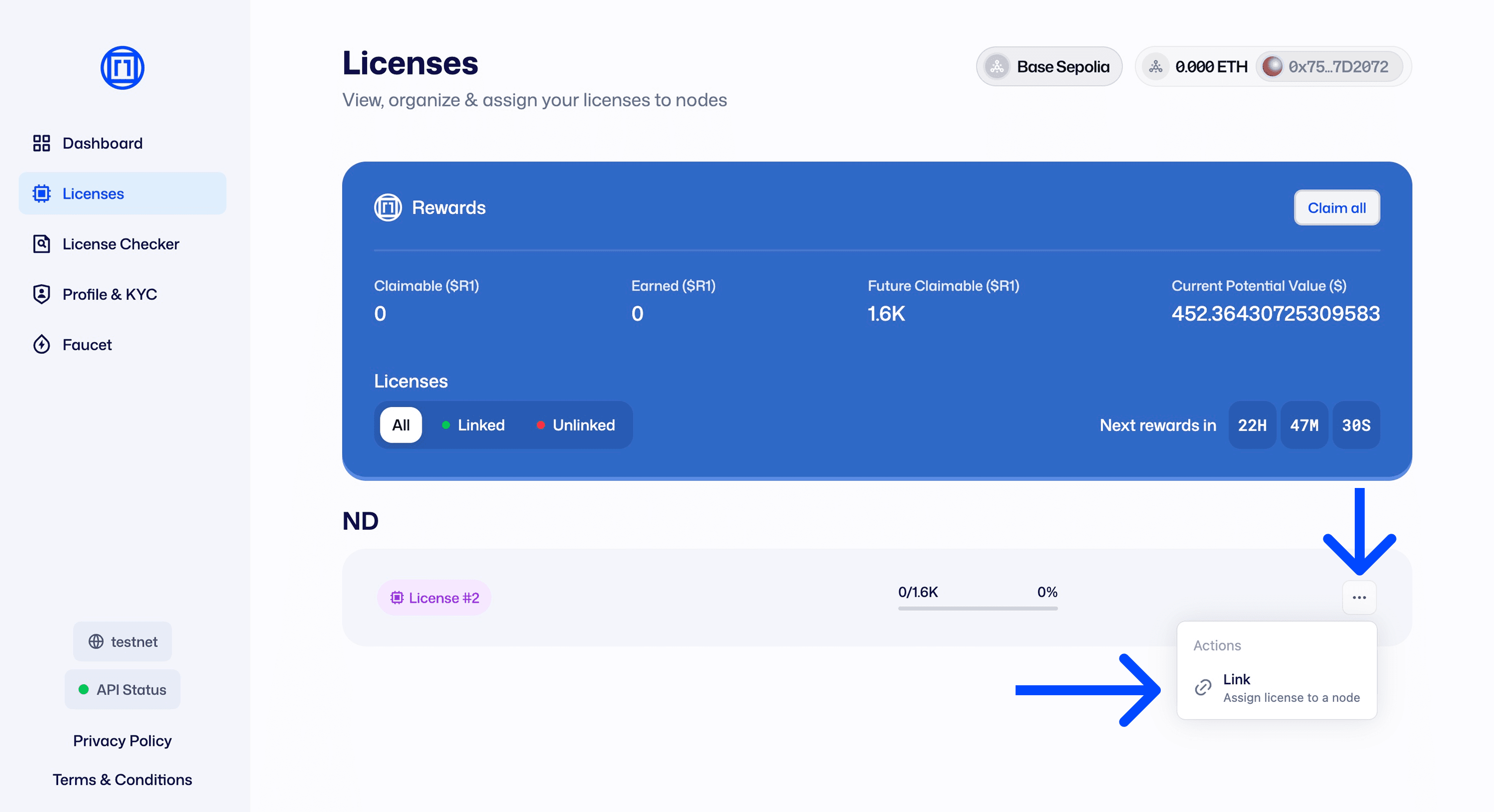 Link Node Assign License